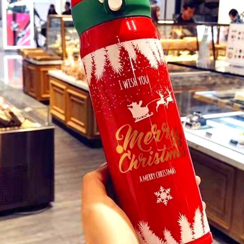 RED CHRISTMAS PRINT VACUUM CUP